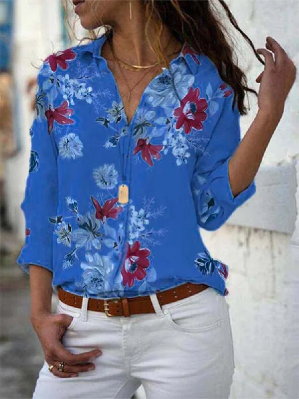 Plus Size Turn-down Collar Blouse Short Sleeve Blouse