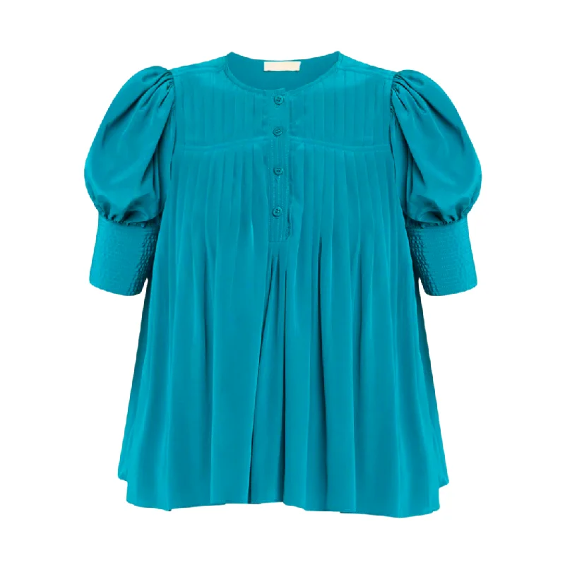 Marion Blouse in Jade Satin Bow Blouse