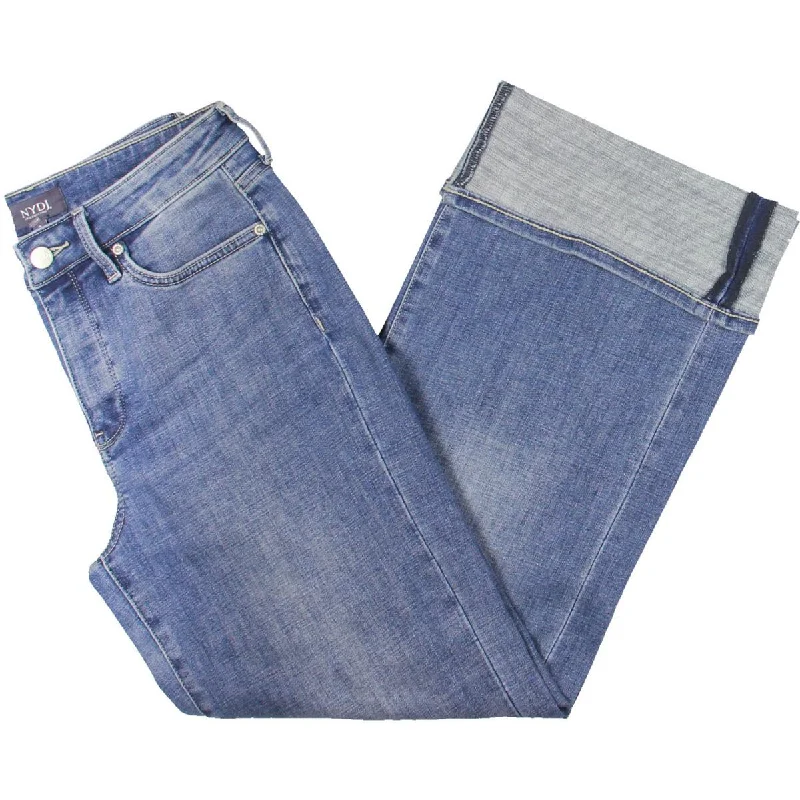Womens Wide Leg Mid Rise Wide Leg Jeans Chic Ripped Jeans