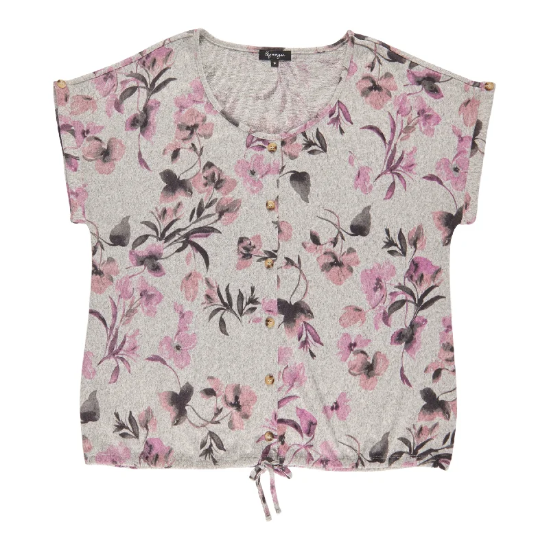 lily morgan Women's Plus Scooped Neck Tie-Front Blouse Balloon Sleeve Blouse