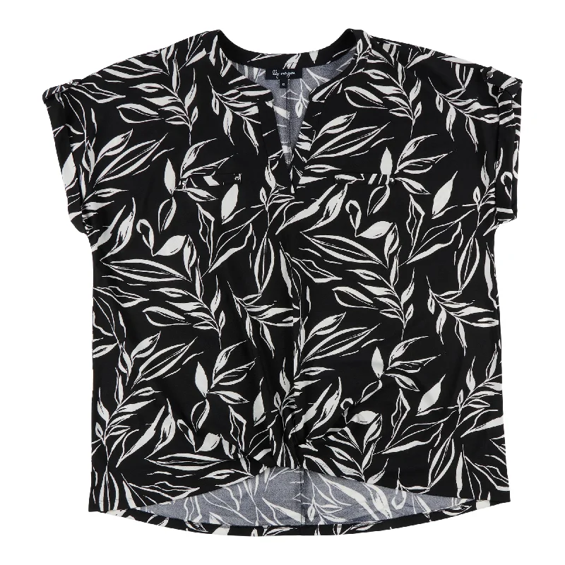 lily morgan Women's Plus V-Neck Fold Over Detail Blouse Lightweight Linen Blouse