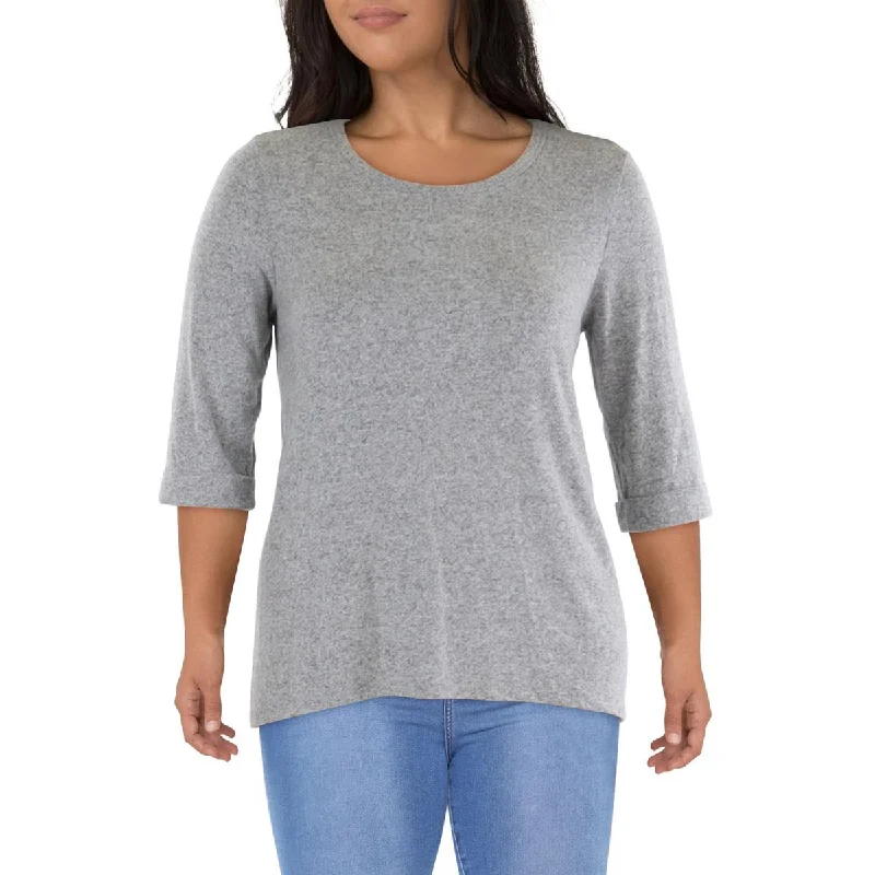 Plus Womens Crewneck Cuff Sleeve Pullover Sweater Soft Cozy Warm