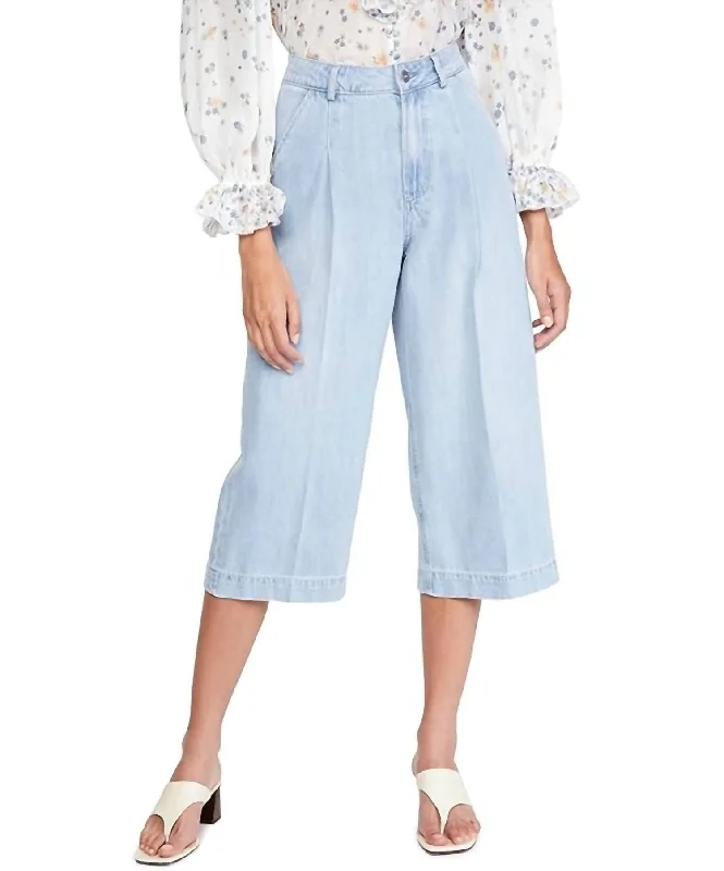 Clarice High Waist Culotte Crop Jeans In Blue Fashionable White Denim Jeans
