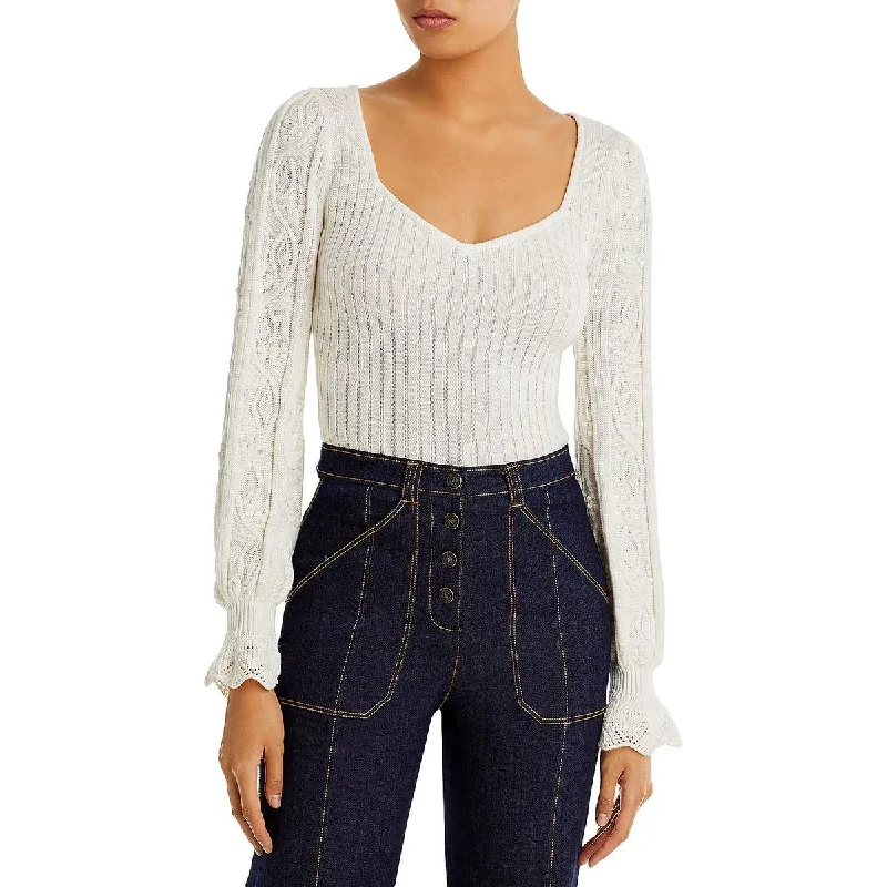 Europa Womens Silk Blend Bell Sleeve Pullover Sweater Tailored Straight A-Line