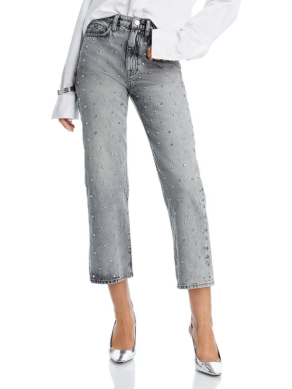 Le Jane Womens High Rise Studded Straight Leg Jeans Trendy Cut-Off Denim Shorts