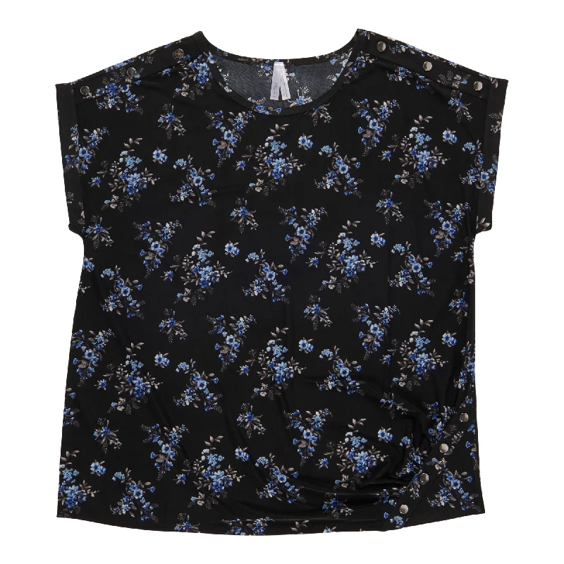 Women's Plus Crew Neck Blouse with Button Detail Semi-Sheer Blouse