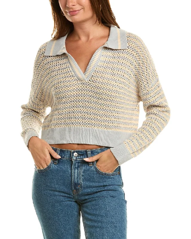 525 America Open Knit Polo Sweater Boat Neck Shawl Collar Notched Collar