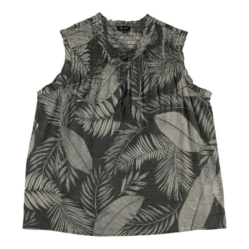lily morgan Women's Plus Tropical Smocked Front Blouse Elegant Semi-Sheer Blouse