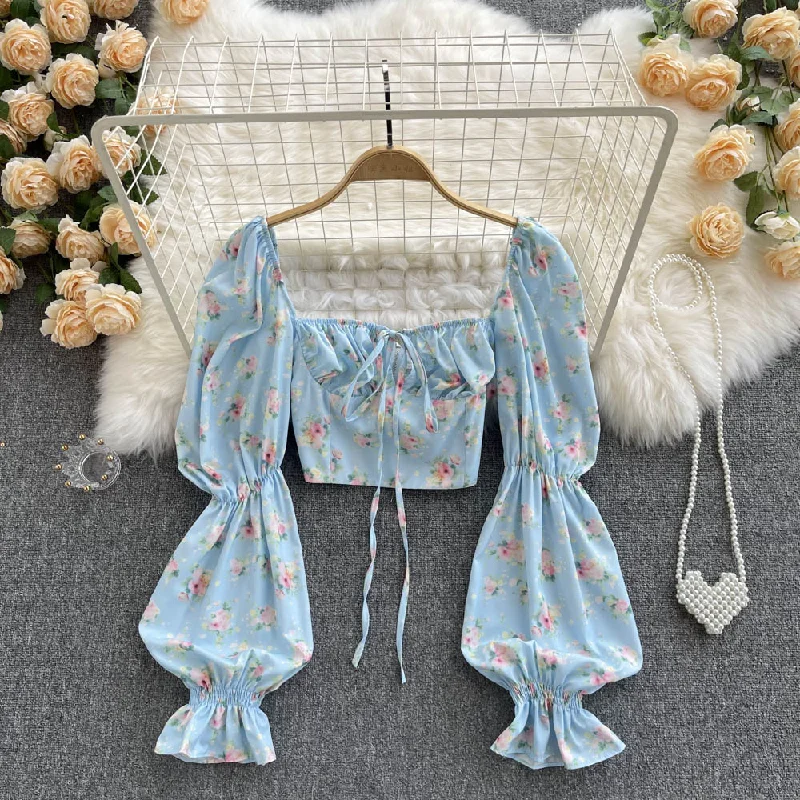 Summer Floral Blouse Delicate Bow Blouse