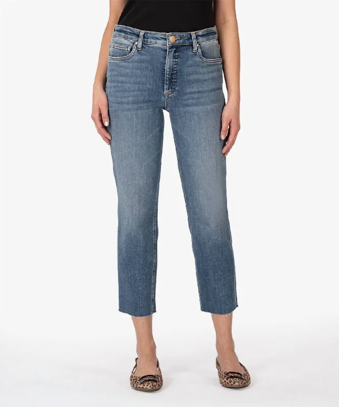 Rachael High Rise Fab Ab Mom Jeans In Exalted Wash Stylish Bootcut Denim Jeans