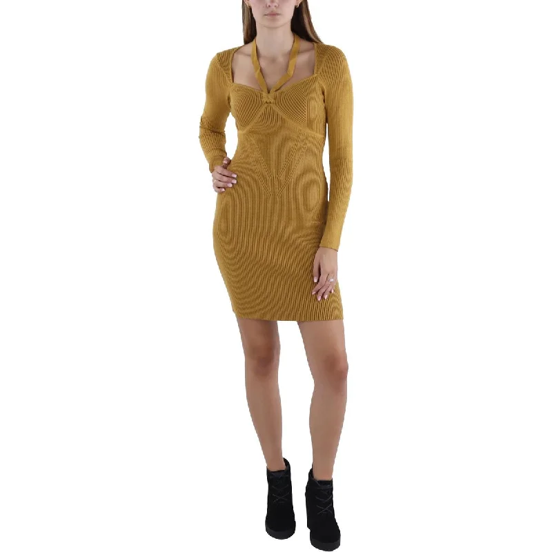Womens Ribbed Above Knee Sweaterdress Fitted Loose Oversized