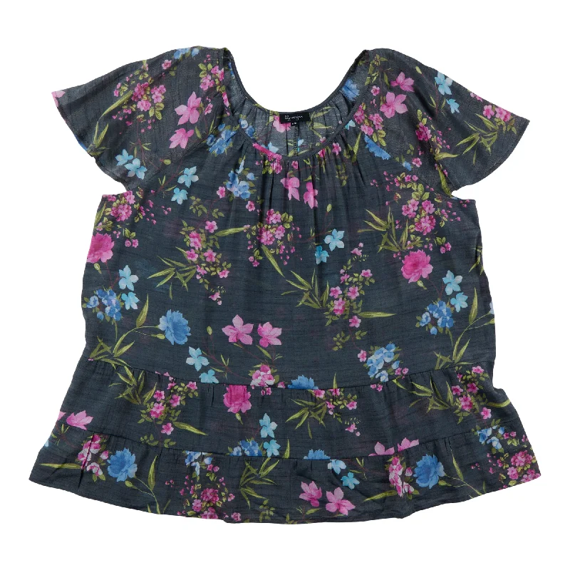 lily morgan Women's Plus Exotic Printed Peasant Blouse Bell Sleeve Blouse