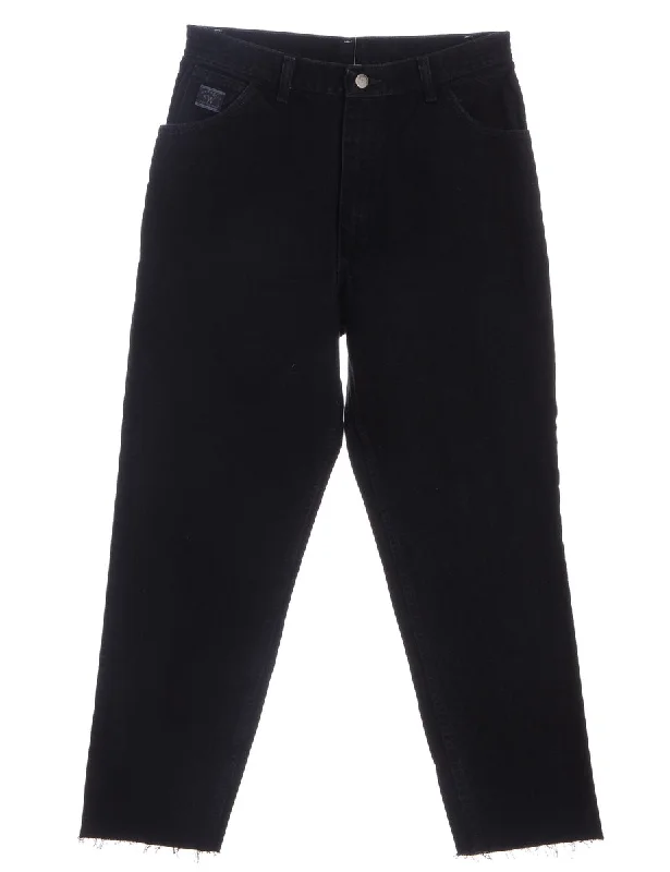 Label Tapered Cropped Jeans Chic Double Waistband Jeans