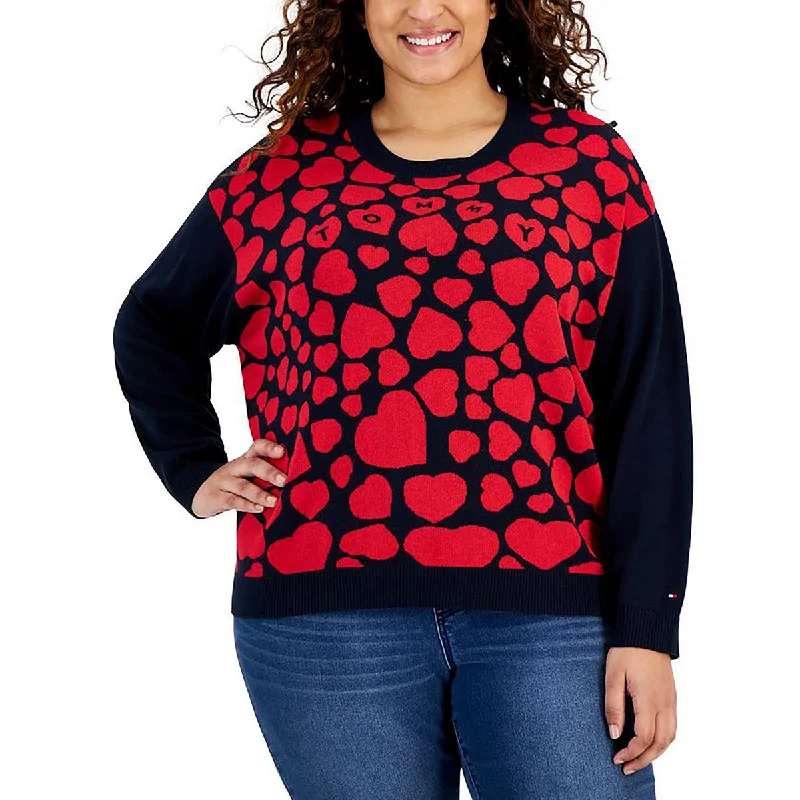 Plus Womens Printed Long Sleeve Crewneck Sweater Nylon Fabric Polyester Fabric Spandex Fabric