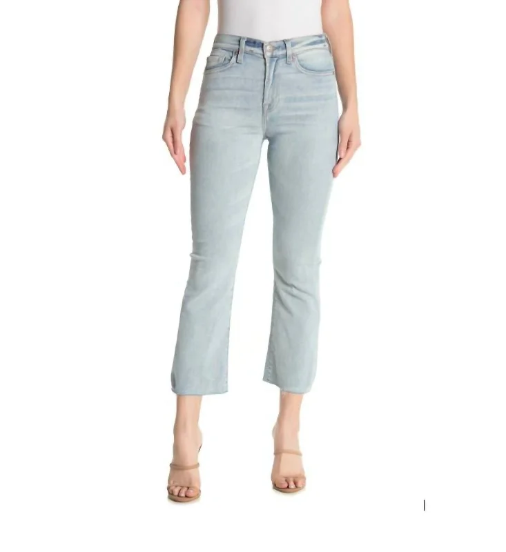 High Rise Kick Flare Raw Hem Jeans In Light Blue Chic Cropped Jeans
