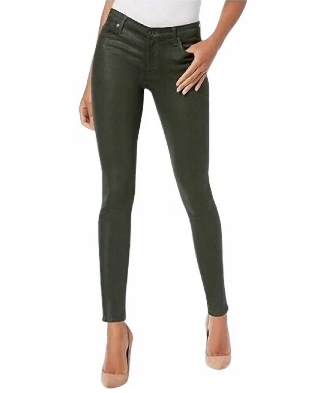 The Skinny Ankle Coated Shiny Mid Rise Jean In Green Fashionable Raw Hemmed Jeans