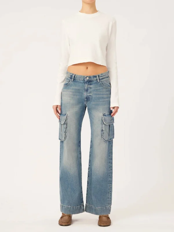 Zoie Wide Leg Cargo Low Rise Jeans In Blue Fashionable Slim Fit Jeans
