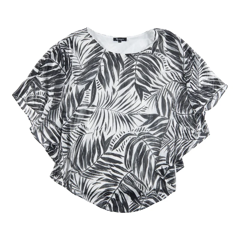 Women's Plus Ocean Blues Printed Overlay Blouse Embroidered Cotton Blouse