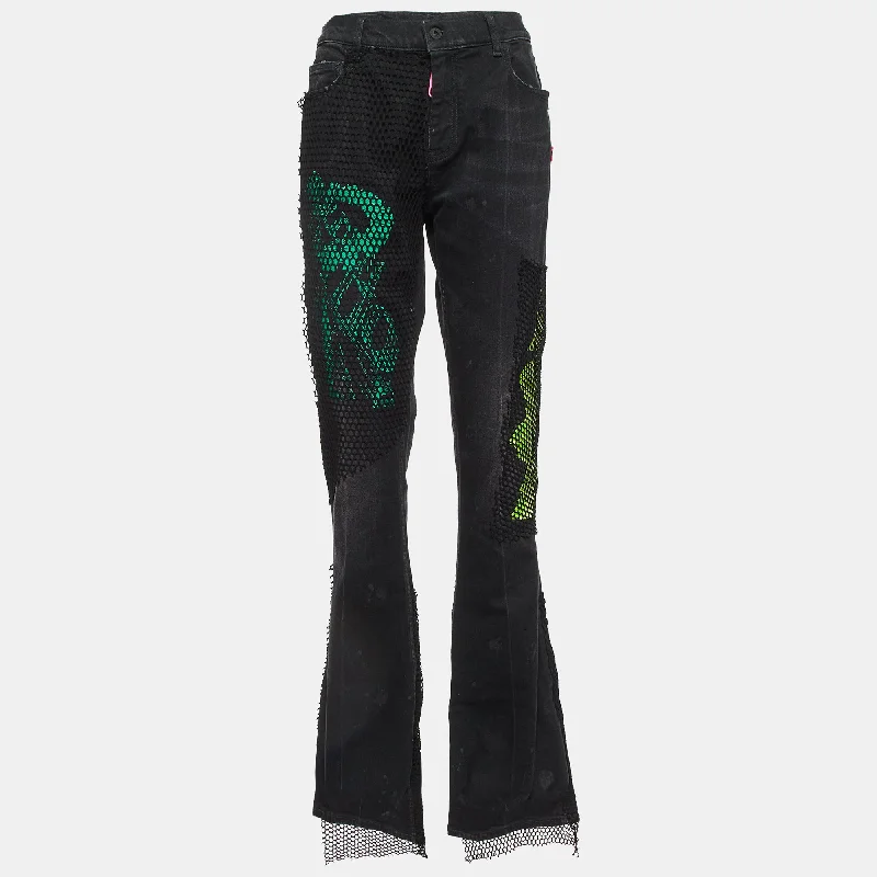 Off-White Black Embroidered Denim Flared Jeans Trendy Plus Size Jeans