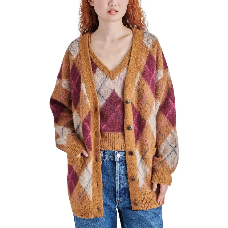 Lexie Womens Wool Blend Argyle Cardigan Sweater Elegant Classic Vintage