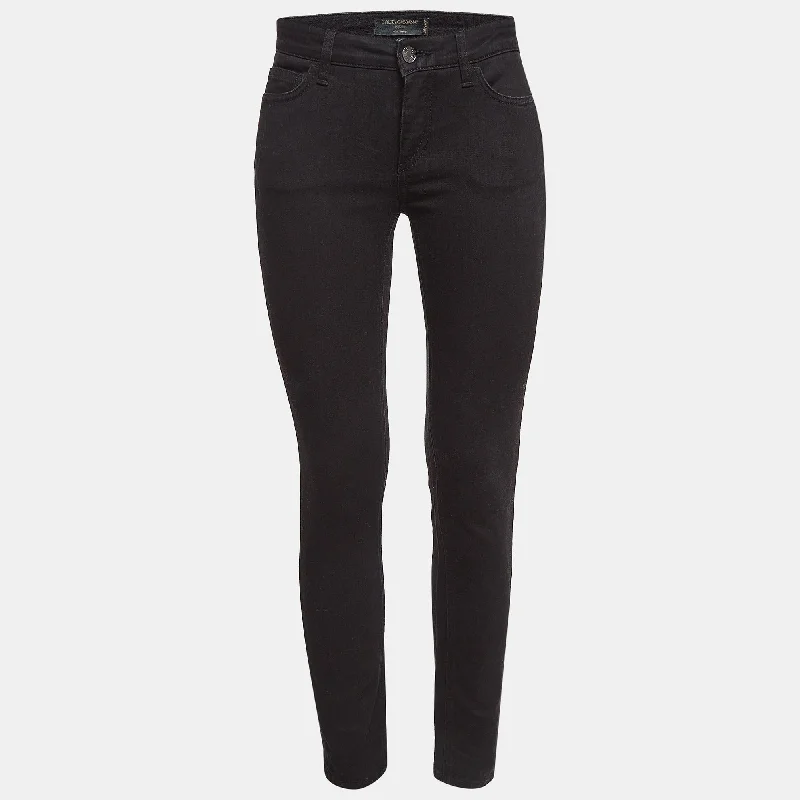 Dolce & Gabbana Black Embroidered Denim Pretty Jean Comfortable Mid-Rise Jeans