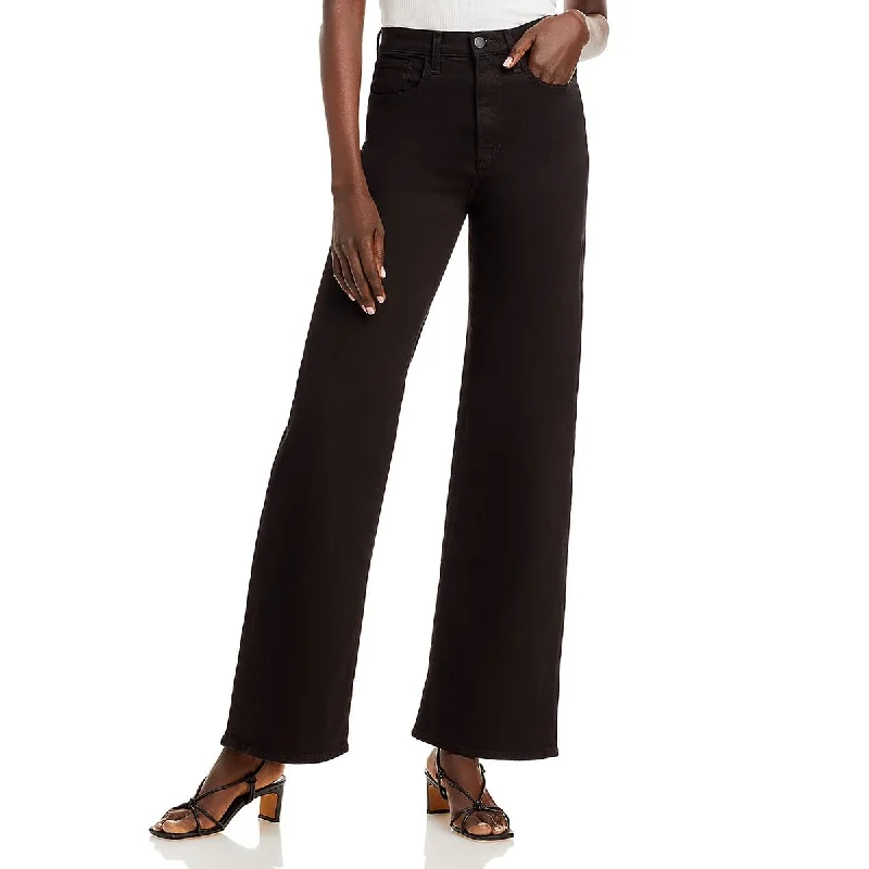 Womens High Rise Solid Wide Leg Jeans Comfortable Full-Length Denim Jeans