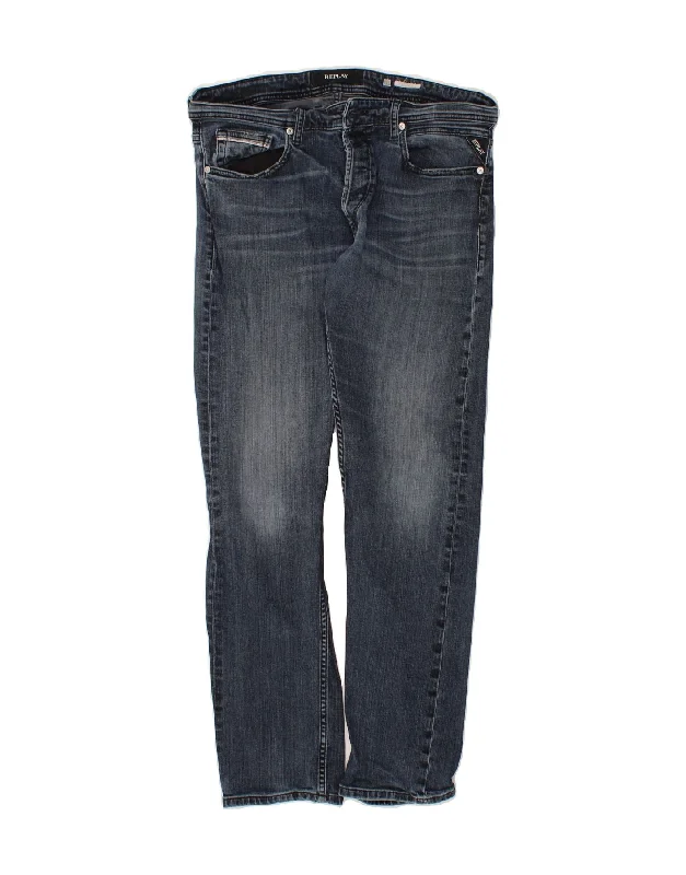 REPLAY Womens Grover Straight Jeans W33 L29 Navy Blue Comfortable Straight-Legged Denim