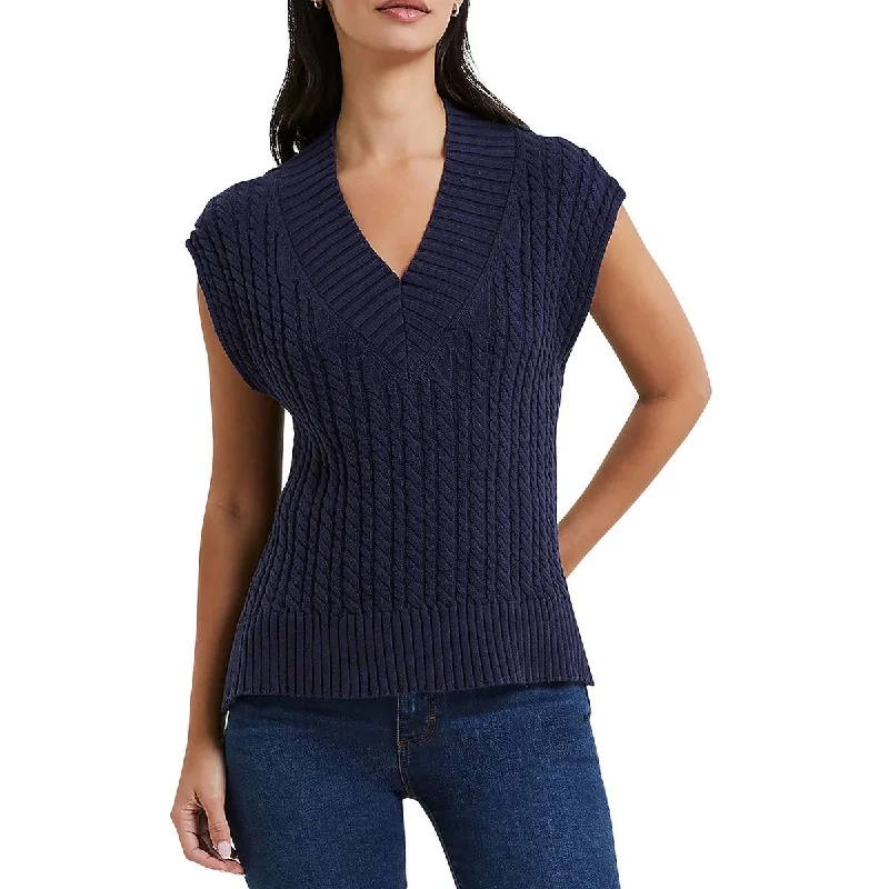 Womens Cotton Cable Knit Pullover Sweater Ribbed Striped Patterned