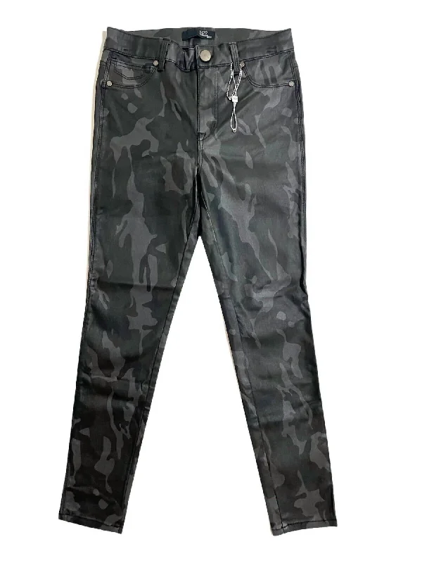 Women's Camo Coated Skinny Ankle Jeans In Gray Chic Double Waistband Jeans