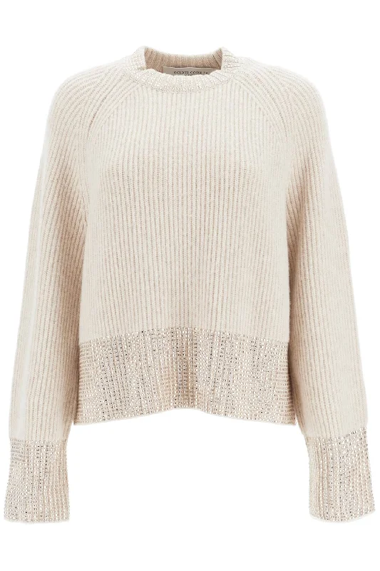 boxy sweater with crystals GWP01961 P001707 LIGHT TAN Polka Dot Checkered Tartan