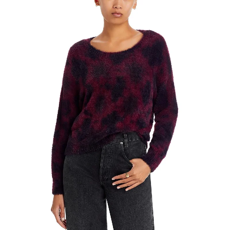 Womens Knit Tie-Dye Pullover Sweater Glossy Satin Silk