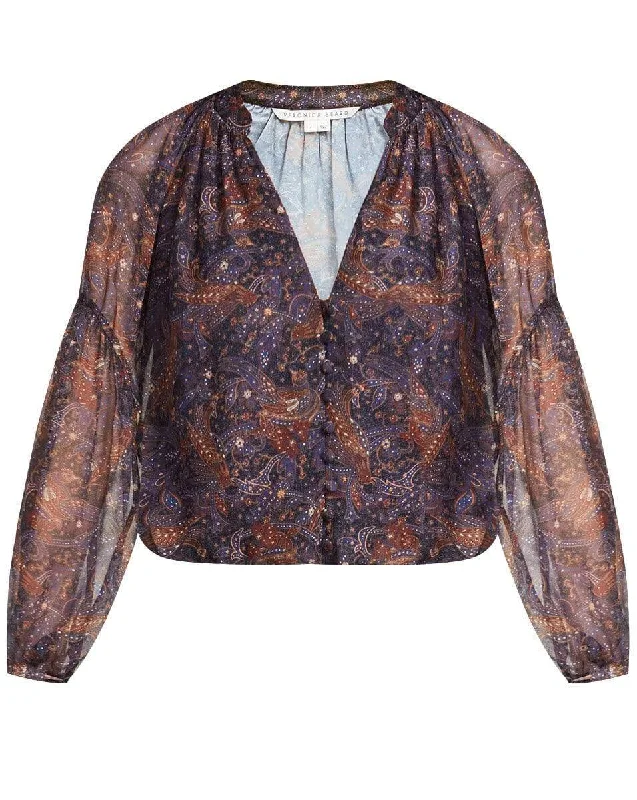 Jayce Vintage-Print Blouse Stylish Wrap Blouse