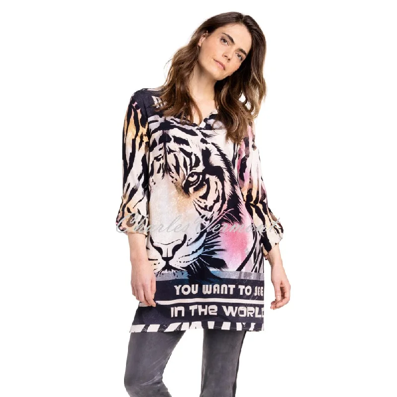 Doris Streich Animal Print Tunic Blouse - Style 253152-42 Peter Pan Collar Blouse