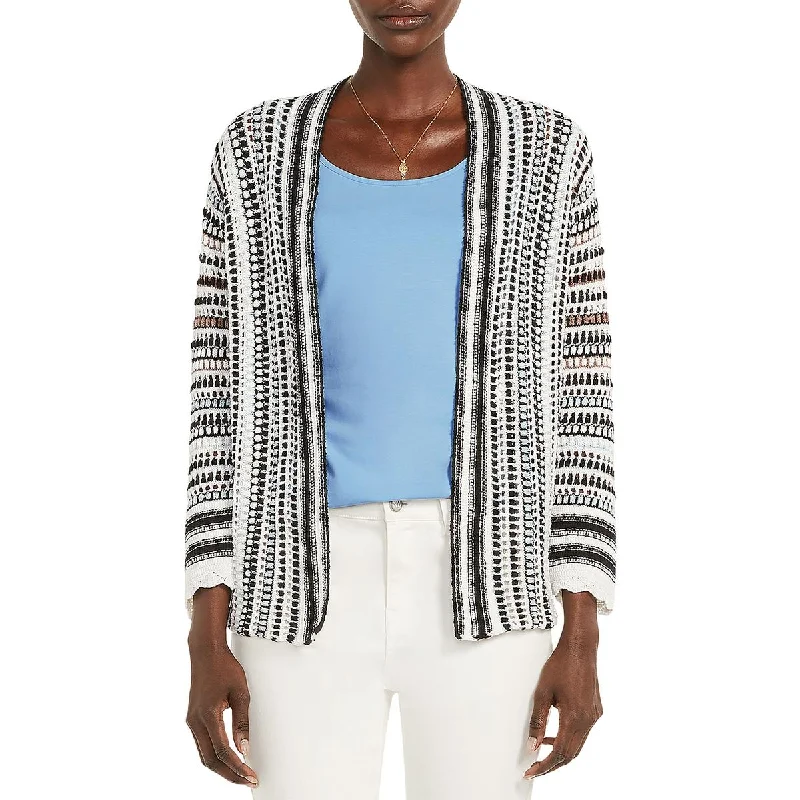 Womens Cotton Blend Striped Cardigan Sweater Embroidered Appliqued Beaded