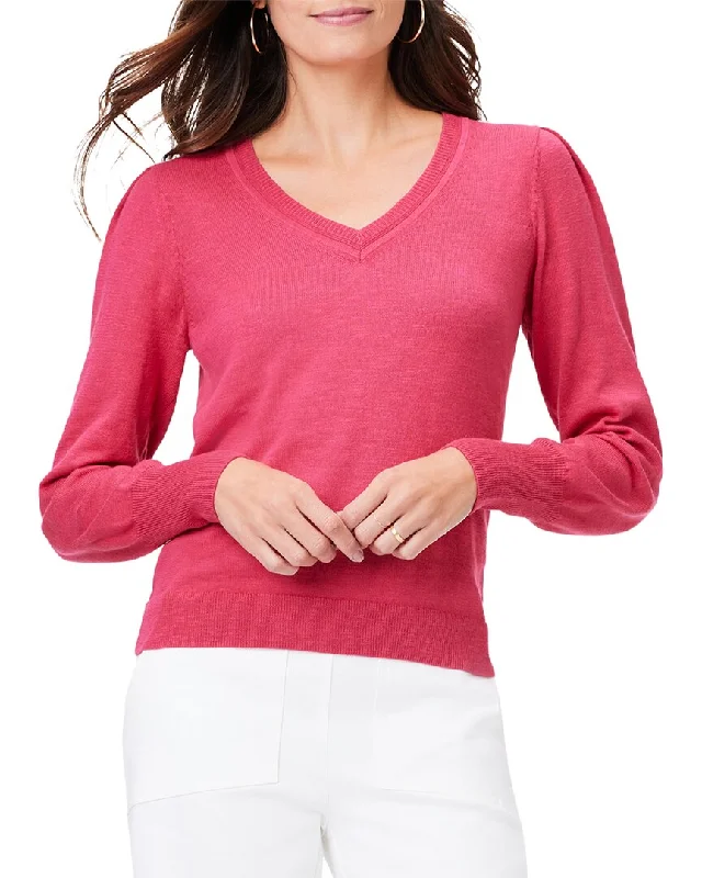 Nic+Zoe Slub V-Neck Sweater Silk Blend Satin Velvet