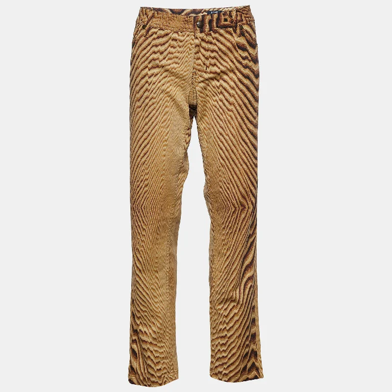 Just Cavalli Beige Animal Print Cotton Straight Fit Jeans Comfortable Faded High-Rise Jeans