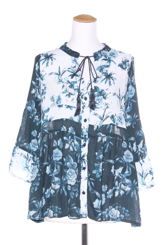 EUROPEAN COLLECTION - Blue floral blouse! 14 Drape Neck Blouse