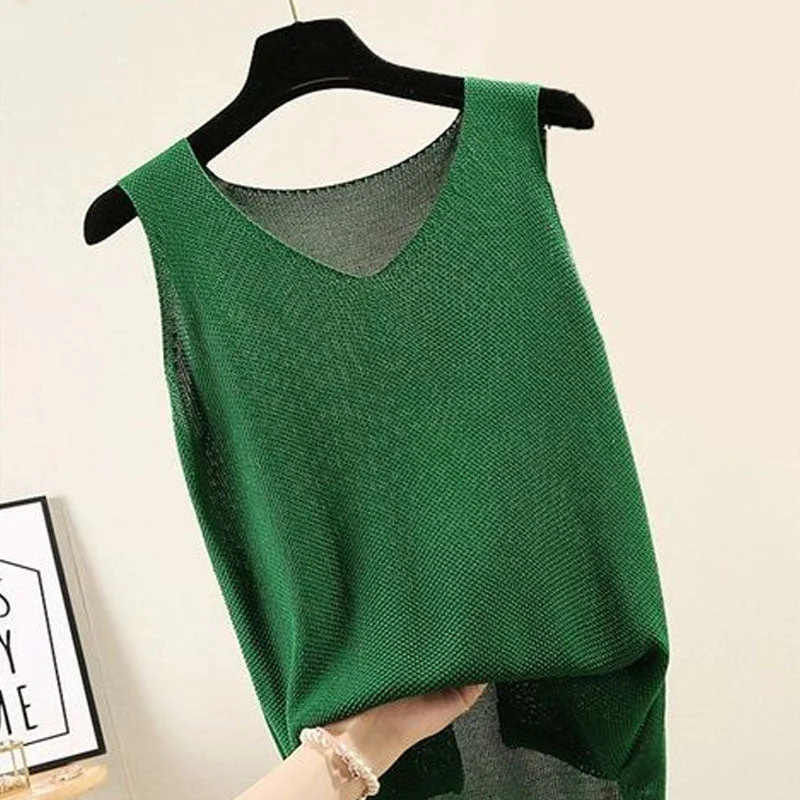 Sleeveless Knitted Blouse Polished Work Blouse