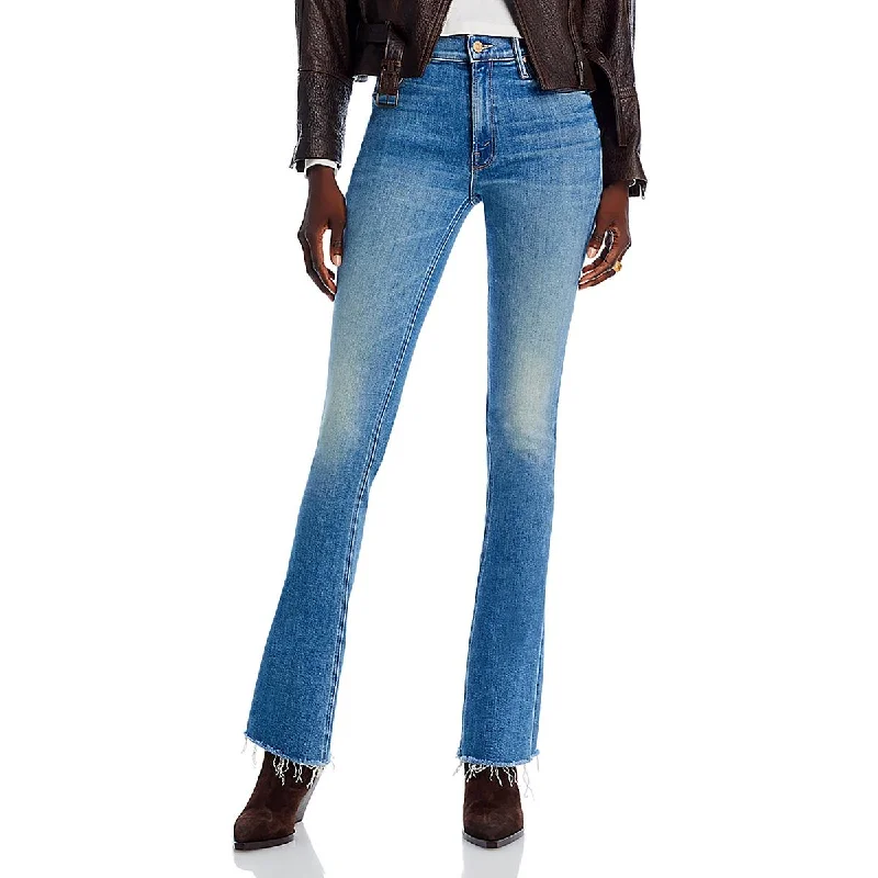 Womens High Rise Frayed Hem Bootcut Jeans Elegant Raw Hem Jeans