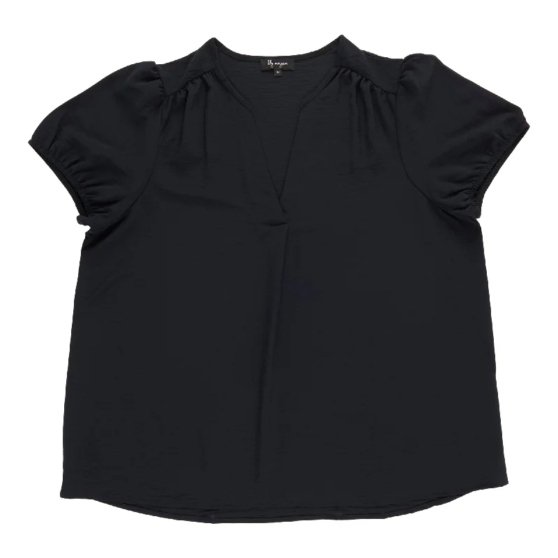 lily morgan Women's Plus V-Neck Short Sleeve Blouse Side Tie Blouse