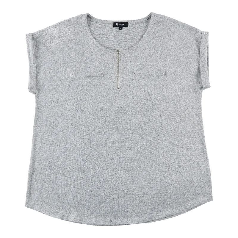 lily morgan Women's Plus Short Sleeve Zip Front Blouse Chic Off-Shoulder Blouse