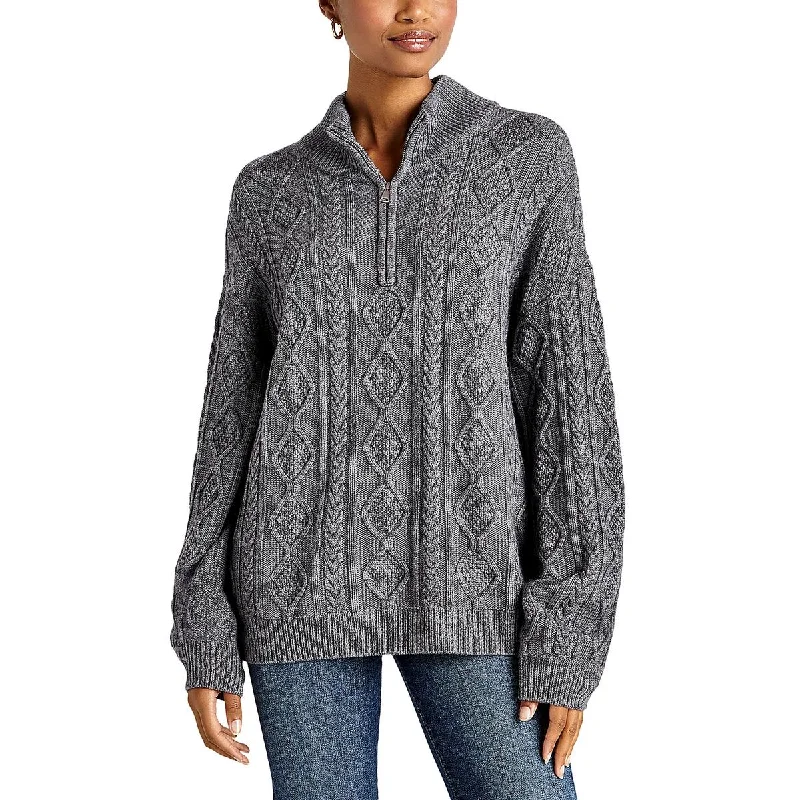 Dakota Womens Cable Knit 1/4 Zip Pullover Sweater Real Fur Shearling Chenille