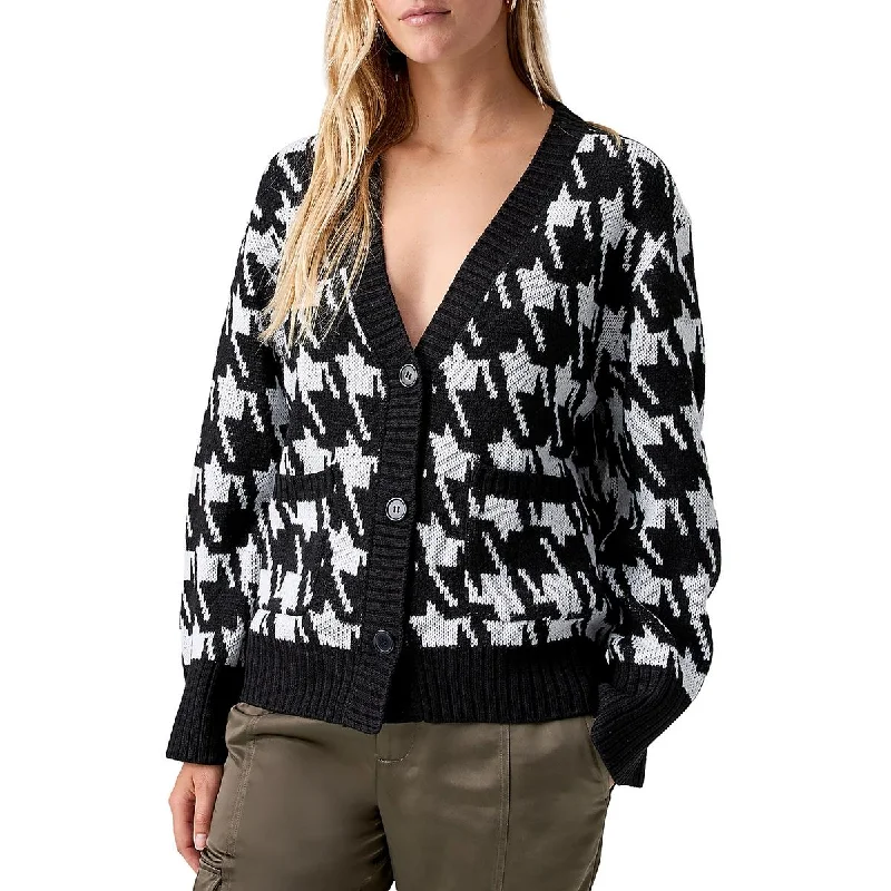 Warms My Heart Womens Houndstooth Button-Down Cardigan Sweater Long Sweater Short Sweater Cropped Sweater