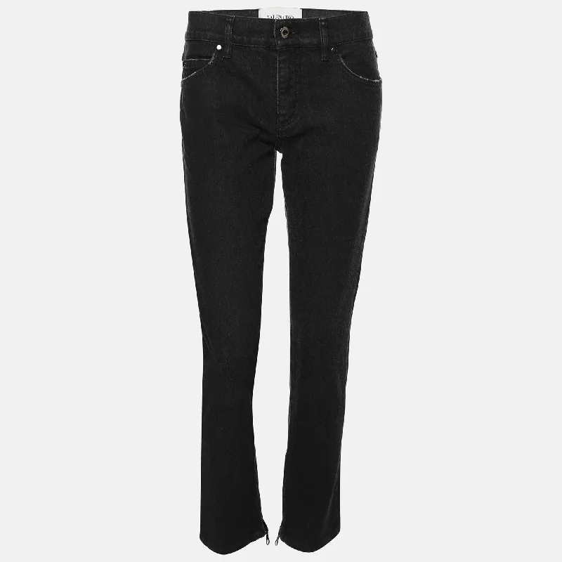 Valentino Black Denim Petale Jeans Stylish Cargo Style Jeans