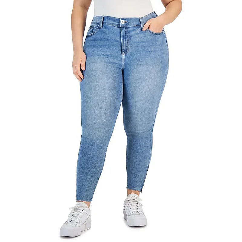 Plus The Spice Womens High Rise Ankle Skinny Jeans Comfortable Folded Hem Jeans
