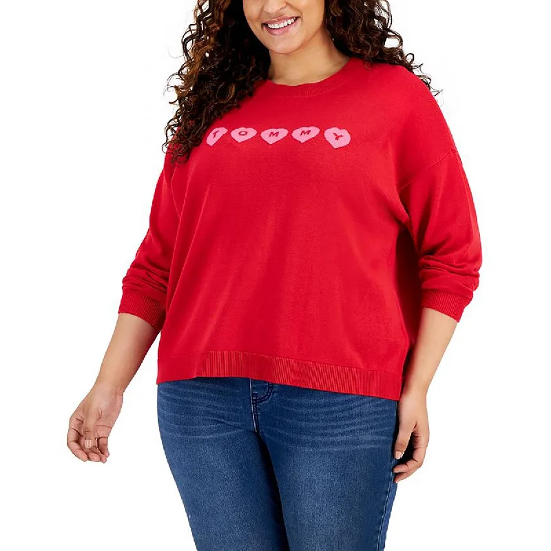 Plus Womens Crewneck Printed Pullover Sweater Mesh Blend Leather Blend Suede Blend