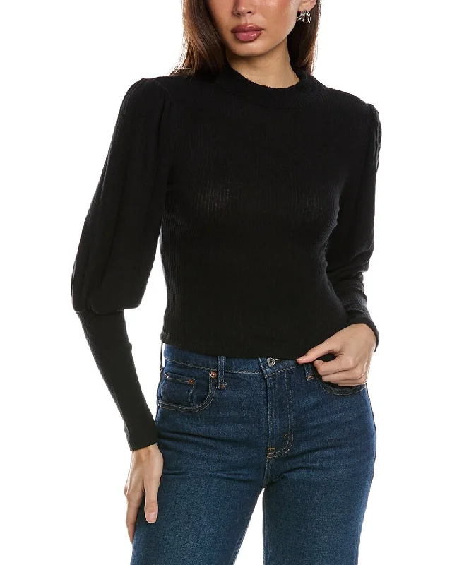 Isla Ciel Puff Sleeve Crop Sweater Solid Color Striped Floral Print