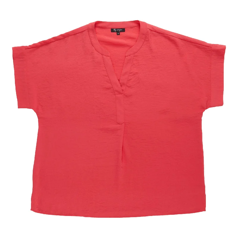 lily morgan Women's Plus Trend Edit Solid Popover Blouse Sheer Mesh Blouse