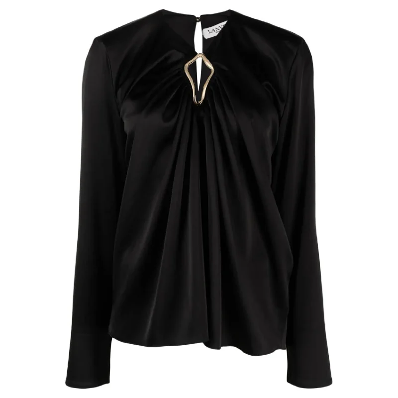 Long Sleeve Draped Blouse Elegant Silk Blouse