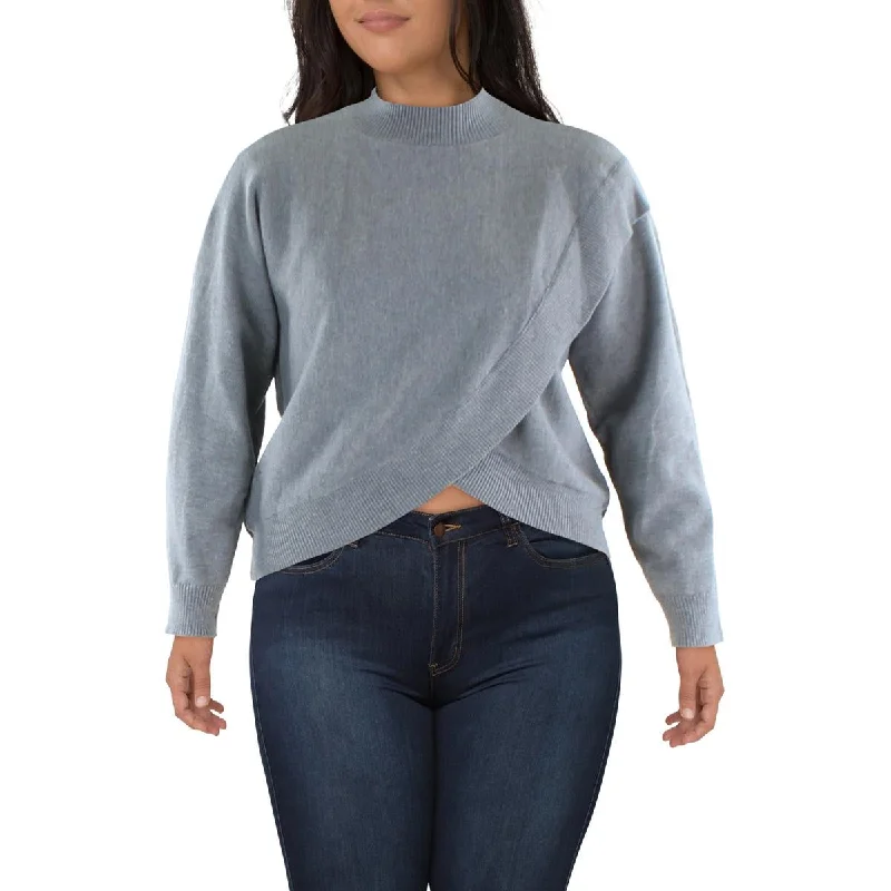 Unbalance Womens Asymmetric Ribbed Trim Mock Turtleneck Sweater Terry Blend Velvet Blend Canvas Blend